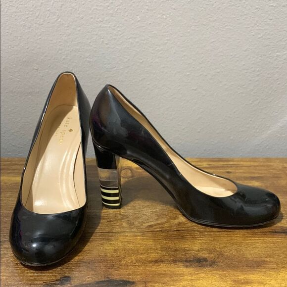 Kate Spade Leslie Lucite Patent Leather Black Pumps Size 7 - Picture 1 of 7